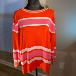 CAbi 6168 Cadet Rainbow Stripe Pullover Sweater Orange Pink White
